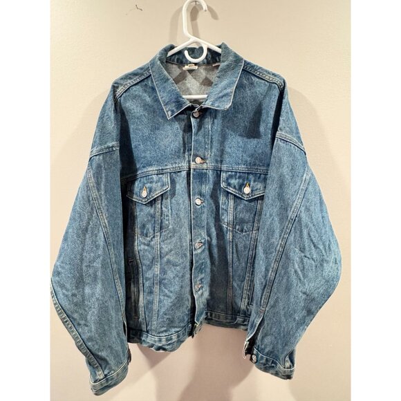 Vintage Denim Jean Jacket Coat Embossed Football Player Graphic X-Large Made USA - Picture 9 of 13